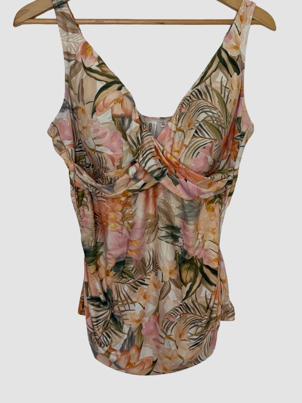 Artesands Floral Tropical V-Neck Padded Ruched Summer Tankini Swim Top-Sz-16